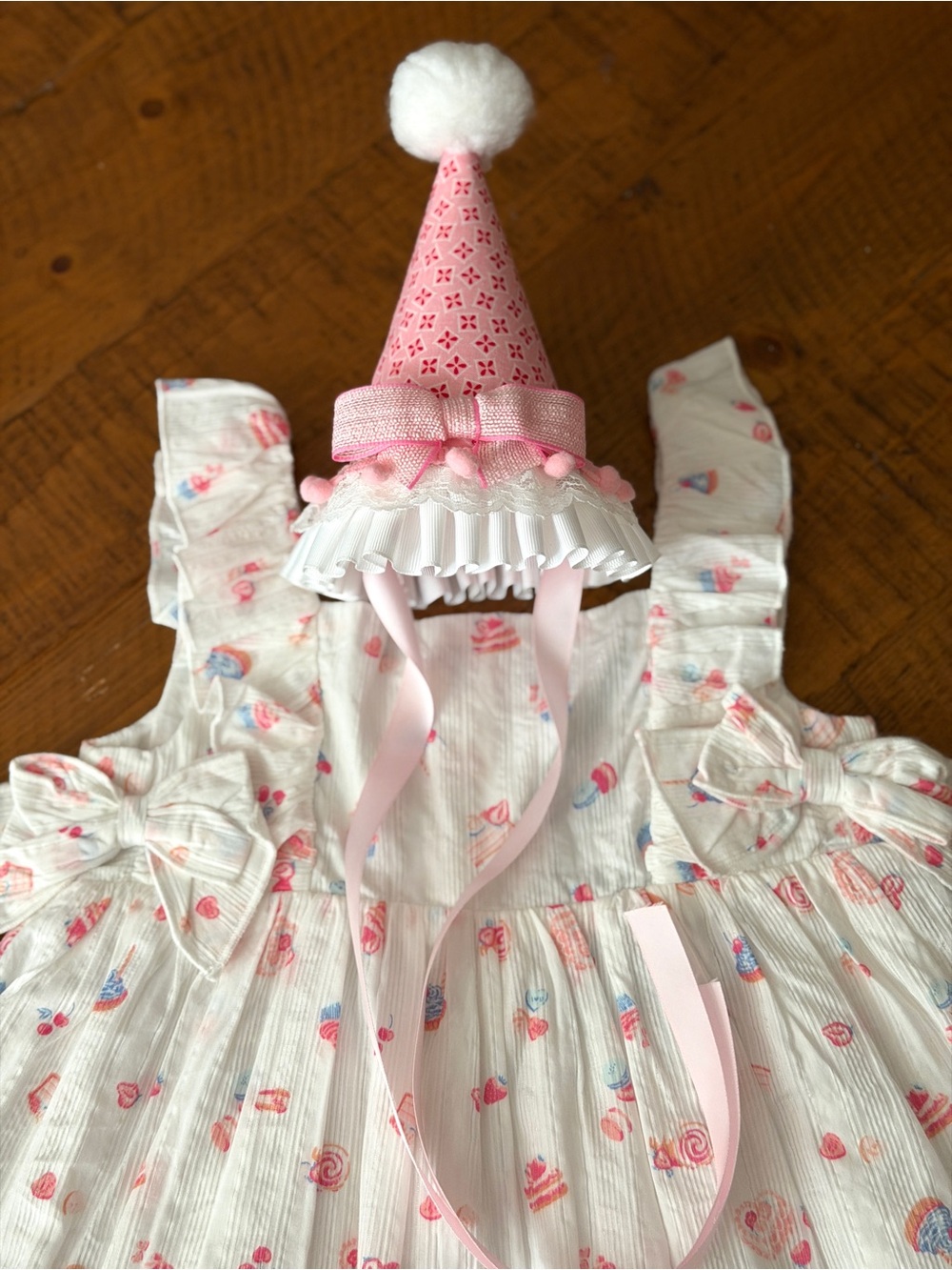 Girls White Sundress/birthday party dress with matching Birthday hat - Picture 6 of 16